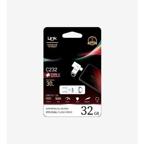 Linktech C232 Premium Dual 30mb/s 32GB Tip-C USB OTG Flash Bellek