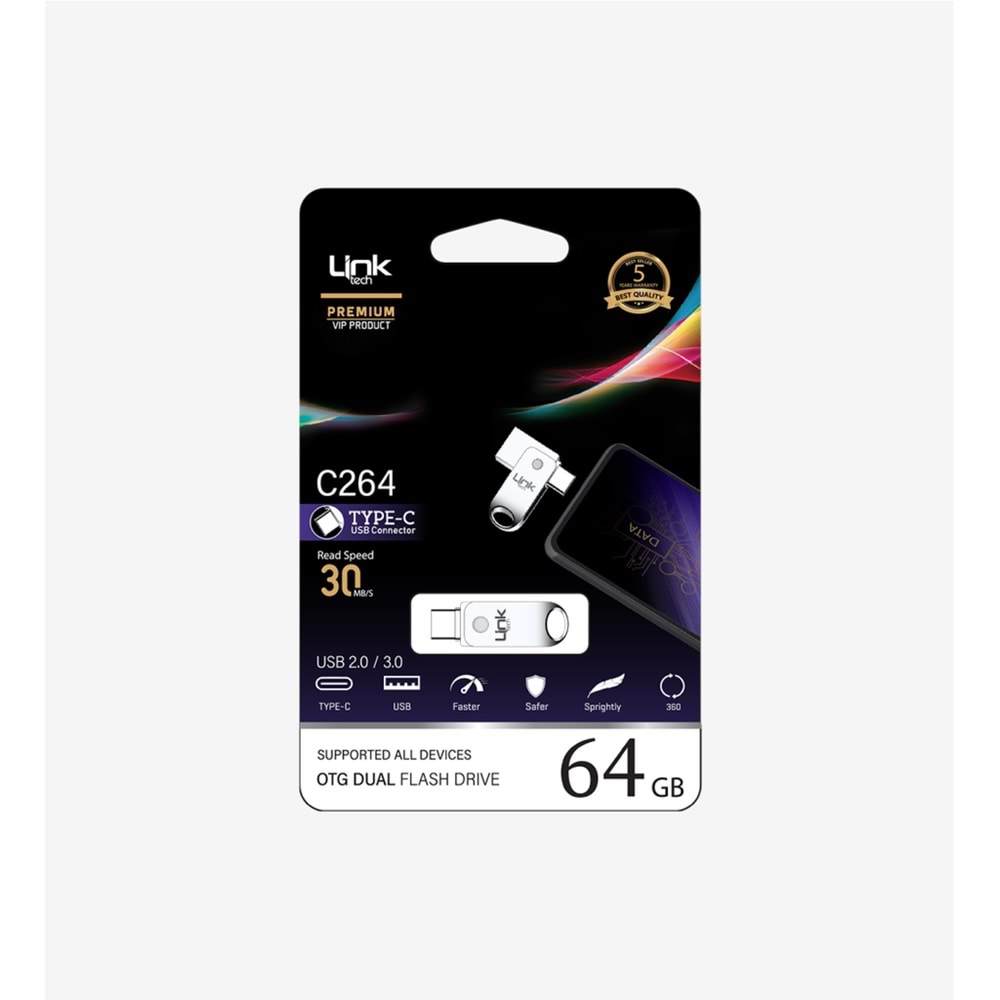 Linktech C264 Premium Dual 30mb/s 64GB Tip-C USB OTG Flash Bellek