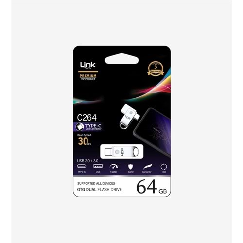 Linktech C264 Premium Dual 30mb/s 64GB Tip-C USB OTG Flash Bellek